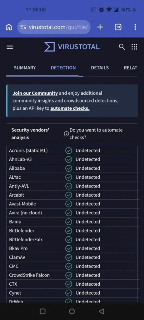 Jojoy App: I Tested v4.0.0 on 3 Devices Safe Download Guide (2026) 1 Jojoy APK VirusTotal scan showing 059 detections