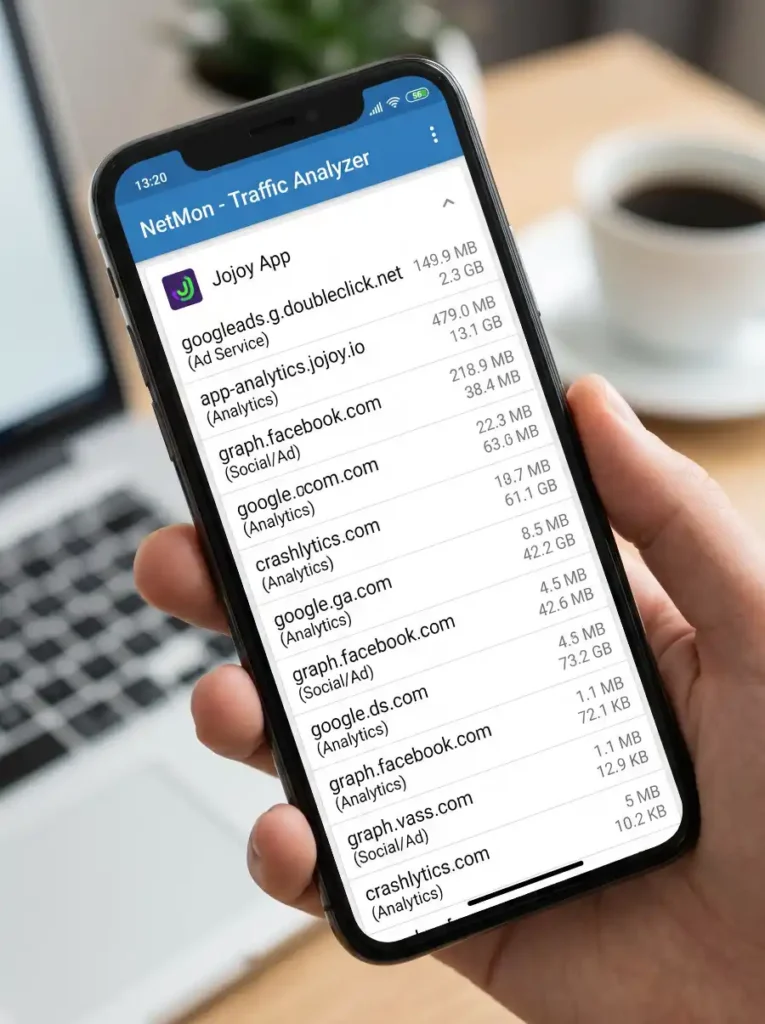 Jojoy App: I Tested v4.0.0 on 3 Devices Safe Download Guide (2026) 2 Jojoy app network traffic analysis showing ad and analytics domains